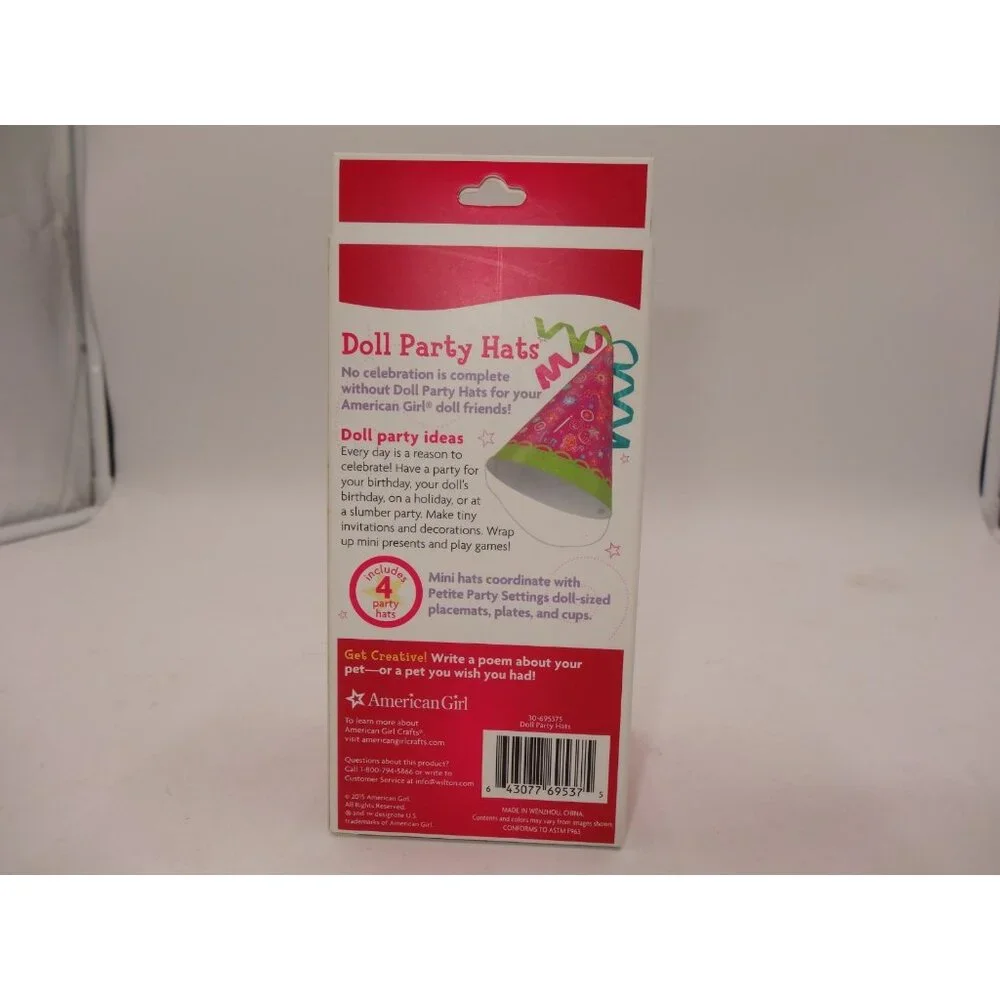 American Girl Crafts 18” Doll Size Party Hats Set Of 4 Party Decor New in the Bo